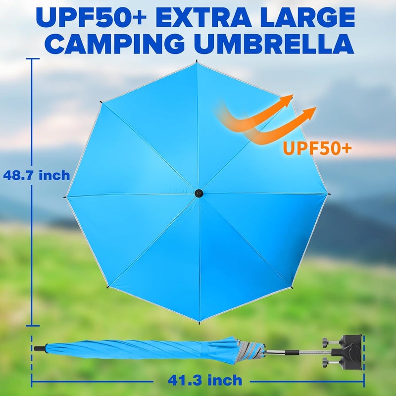 QTREE intelligence Beach Umbrella, 2PACK 48.7inch Chair Umbrella with Clamp adjustable 360°, UV Protection Large Camping Chair Umbrellas for Camping chair, Glof Cart,Table(Chair,Table not include) - Image 2